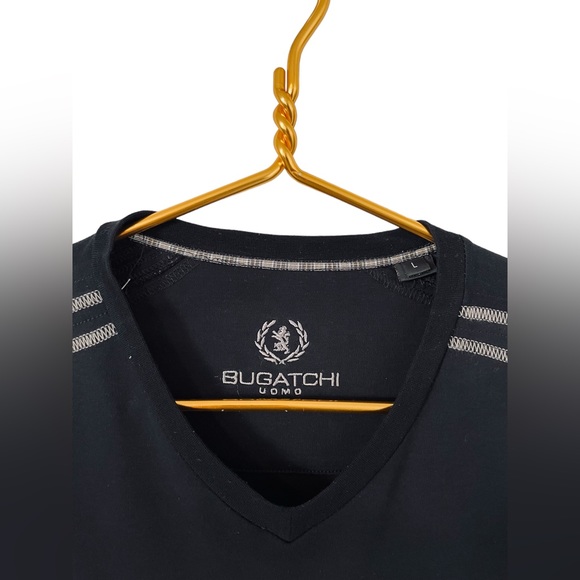 Bugatchi Men’s High V-Neck Black‎ Pima Cotton T-Shirt, Size Large - Picture 2 of 3
